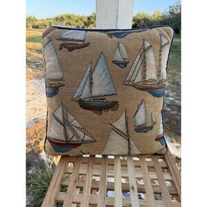 Sailboat Print Tapestry Style Throw Pillow 13 x 15 Beach